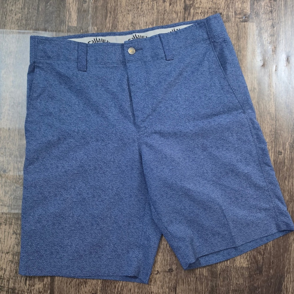 CALLAWAY Golf Shorts Mens 32 Blue Micro Print Stretch Performance Flat Front